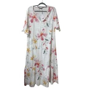Noracora Women White Floral Maxi Dress V-Neck Tassel Tiered Boho Summer NWT L